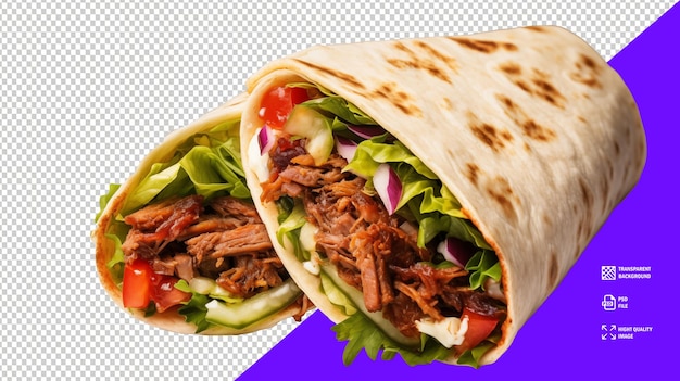 PSD un sabroso wrap de doner kebab con carne picante, lechuga, tomate psd