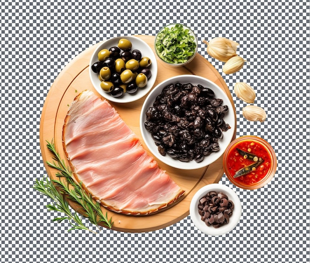Sabrosos filetes de anchoa de oliva aislados sobre un fondo transparente