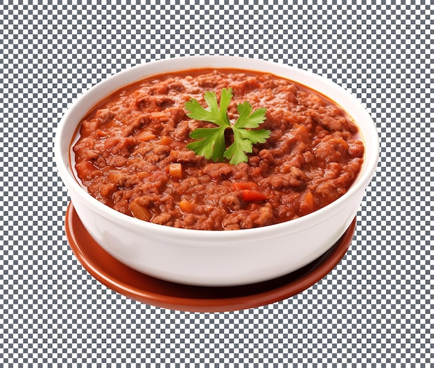 Sabrosos frijoles cocidos picantes con carne aislada sobre un fondo transparente