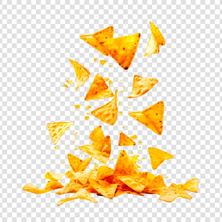 PSD los sabrosos nachos o tortillas caen sobre un fondo transparente