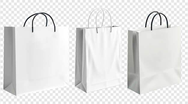 PSD sac d'achat blanc élégant avec poignée en ensemble de trois