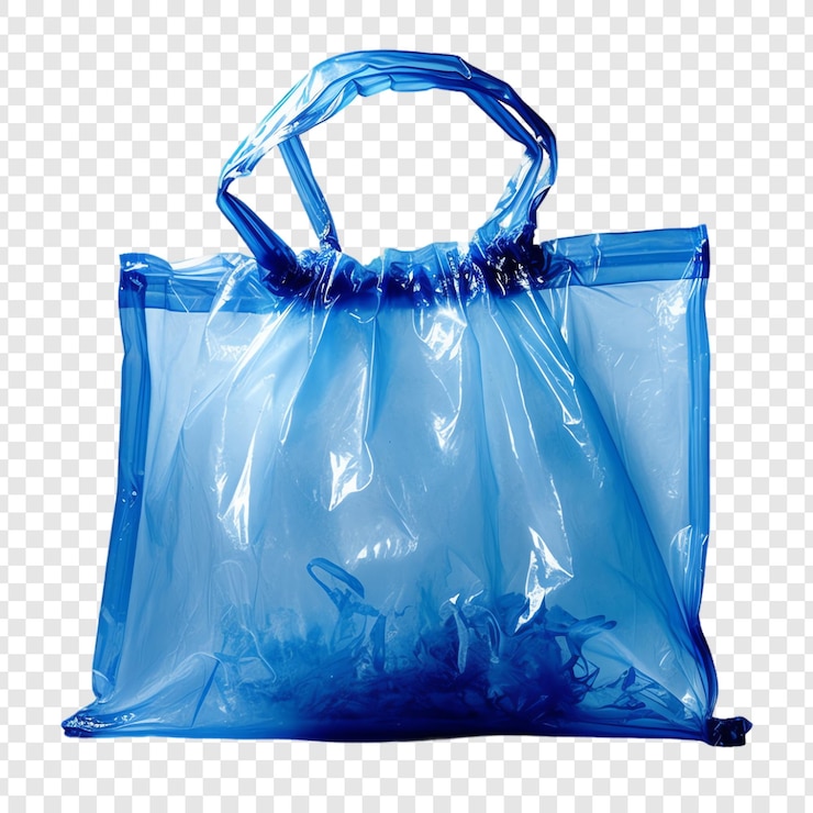 PSD un sac bleu avec une poignée bleue est représenté sur un fond transparent