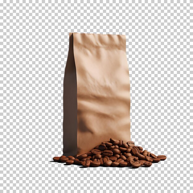 PSD sac à café avec des grains de café isolés sur un fond transparent