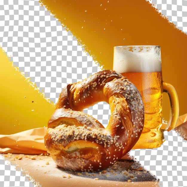 PSD sac de collation à la bière bavaroise de bretzels saupoudrés sur fond transparent