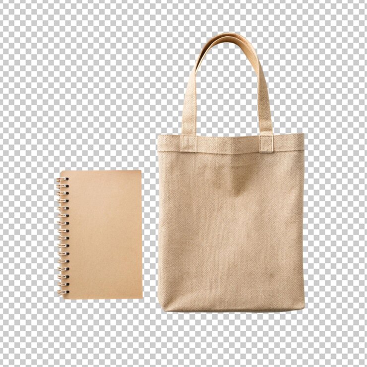 PSD un sac écologique plat avec une maquette de bloc-notes