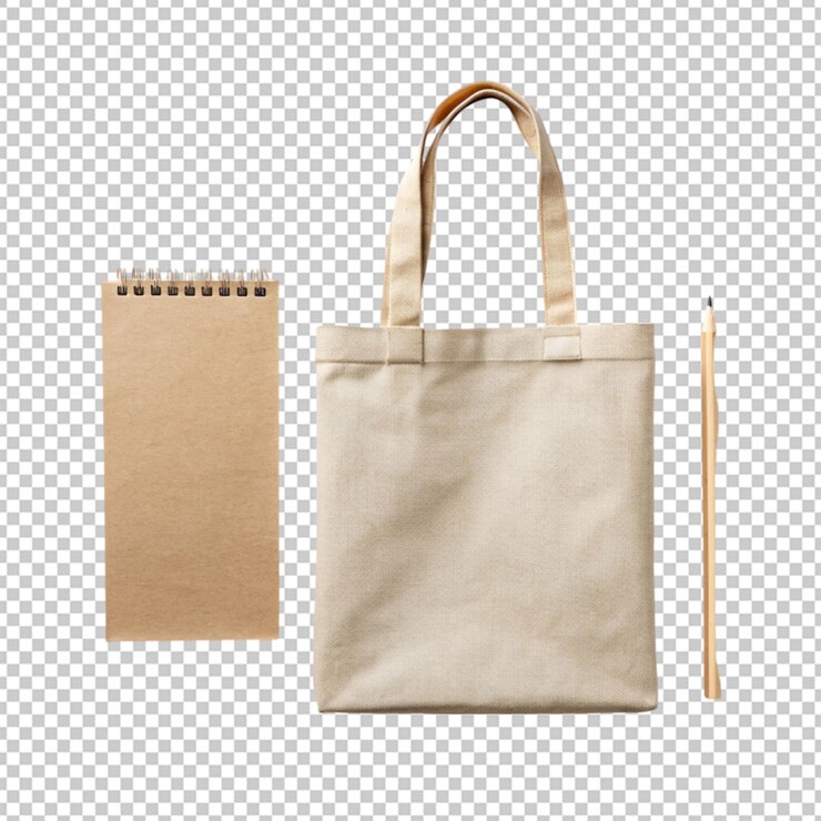 PSD un sac écologique plat avec une maquette de bloc-notes