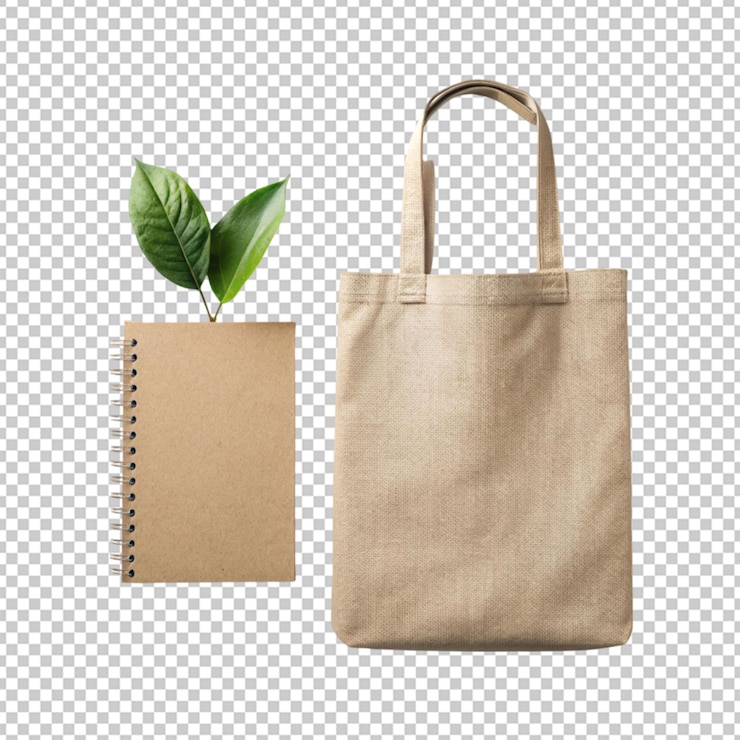 PSD un sac écologique plat avec une maquette de bloc-notes