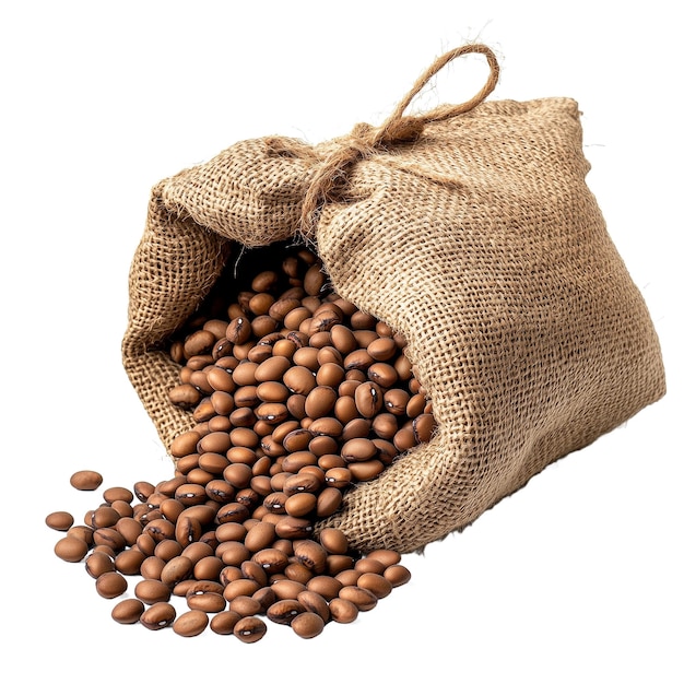 un sac de haricots de café et de haricets de café sur un fond blanc