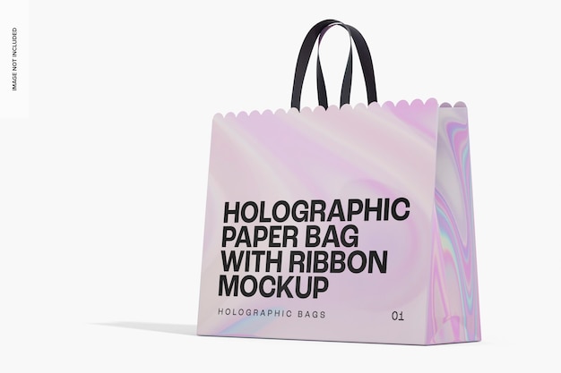 Sac En Papier Holographique Avec Maquette De Ruban De Coton, Vue De Droite