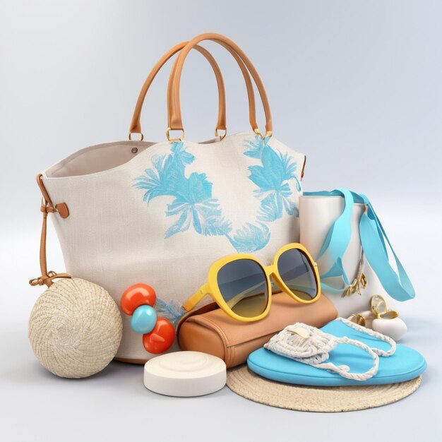 PSD un sac de plage chic sur fond blanc