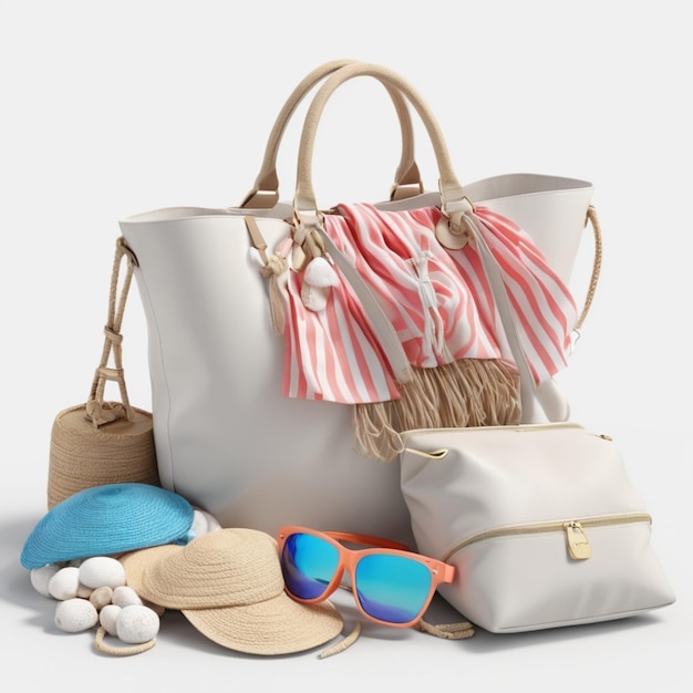 Un Sac De Plage Chic Sur Fond Blanc