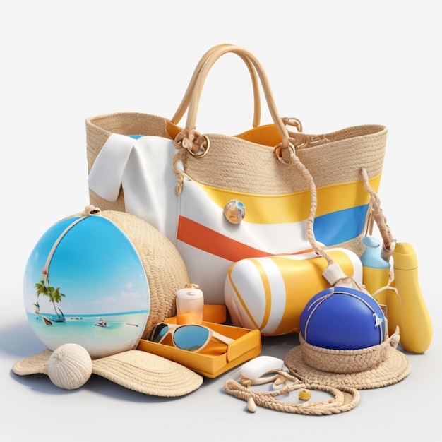 PSD un sac de plage chic sur fond blanc