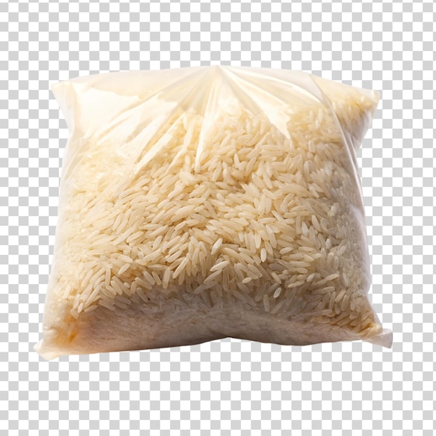 PSD un sac en plastique rempli de riz est placé sur un fond propre et transparent