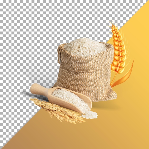 un sac de riz est sur une table avec un sac de farine
