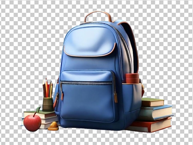 PSD sac scolaire bleu 3d avec des livres