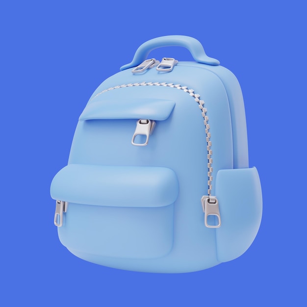 Sac scolaire bleu 3D Sac à dos Icon de conception éducative Éléments scolaires Concept de retour à l'école