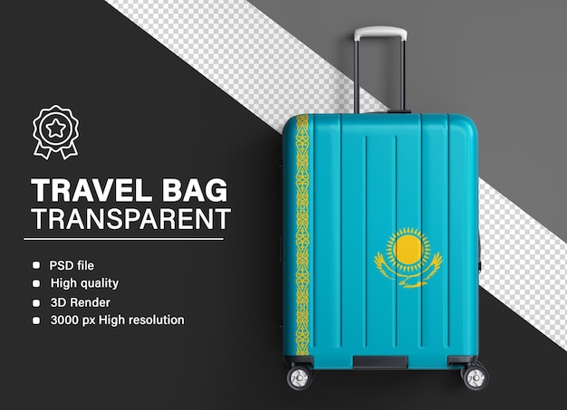 Sac de voyage 3D avec le drapeau du Kazakhstan isolé sur un fond transparent