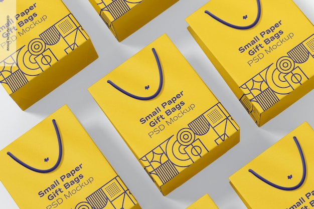 Sacchetti regalo di carta piccoli con manico in corda Set Mockup