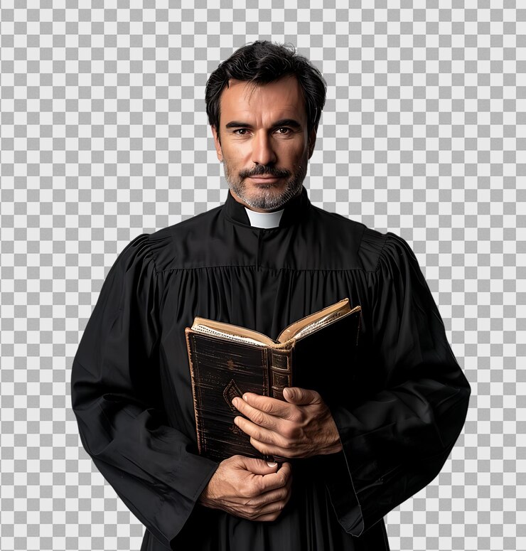 PSD sacerdote con una croce e una bibbia su uno sfondo trasparente