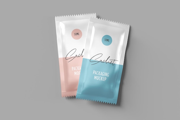 PSD sachet packaging mockup draufsicht isoliert