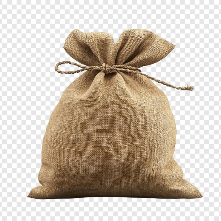 PSD sack di burlap legato con corda sfondo di consistenza rustica