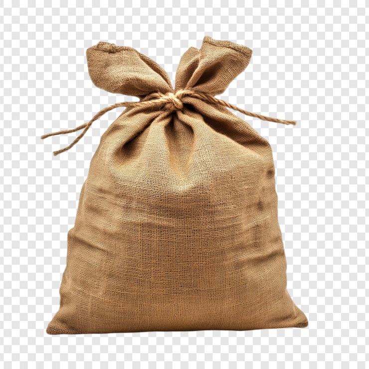 PSD sack di burlap rustico legato con una corda semplice e pieno