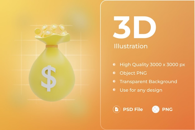 saco de bolsa de dinero de icono de finanzas 3d
