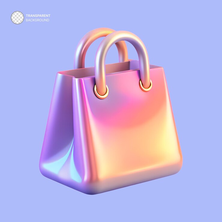 PSD saco de compras holográfico 3d de brilho abstrato