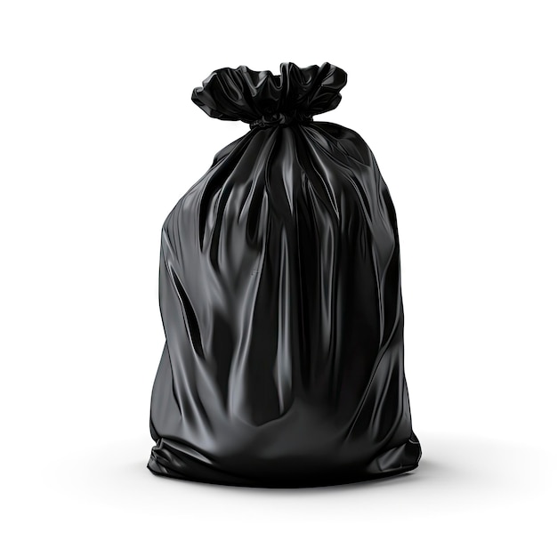 PSD saco de lixo preto amarrado isolado em branco