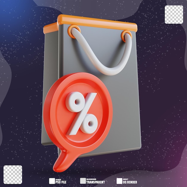 Saco de papel de ilustração 3D e desconto 2
