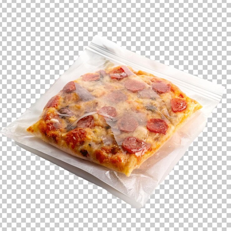 PSD saco de plástico transparente com pizza congelada