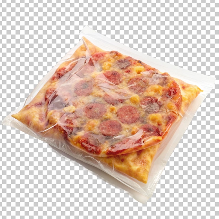 PSD saco de plástico transparente com pizza congelada