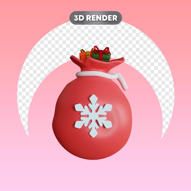 PSD saco de presente do papai noel com floco de neve em 3d