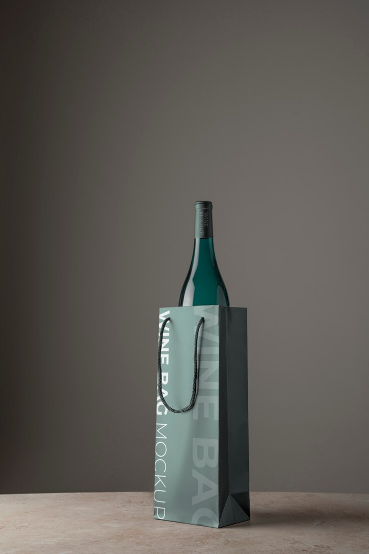 PSD saco de vinho e maquete de garrafa de vinho