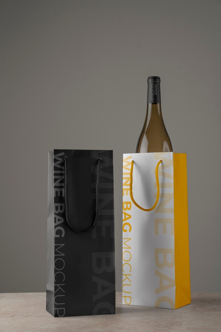 PSD saco de vinho e maquete de garrafa de vinho