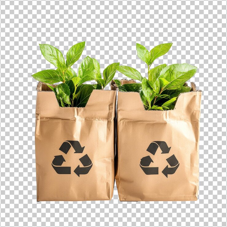 PSD sacos reciclados com plantas jovens prontas para crescer transparentes