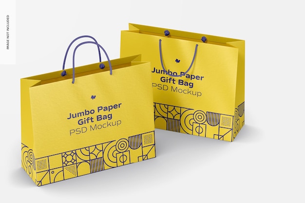 Sacs-cadeaux en papier géants avec maquette de poignée en corde