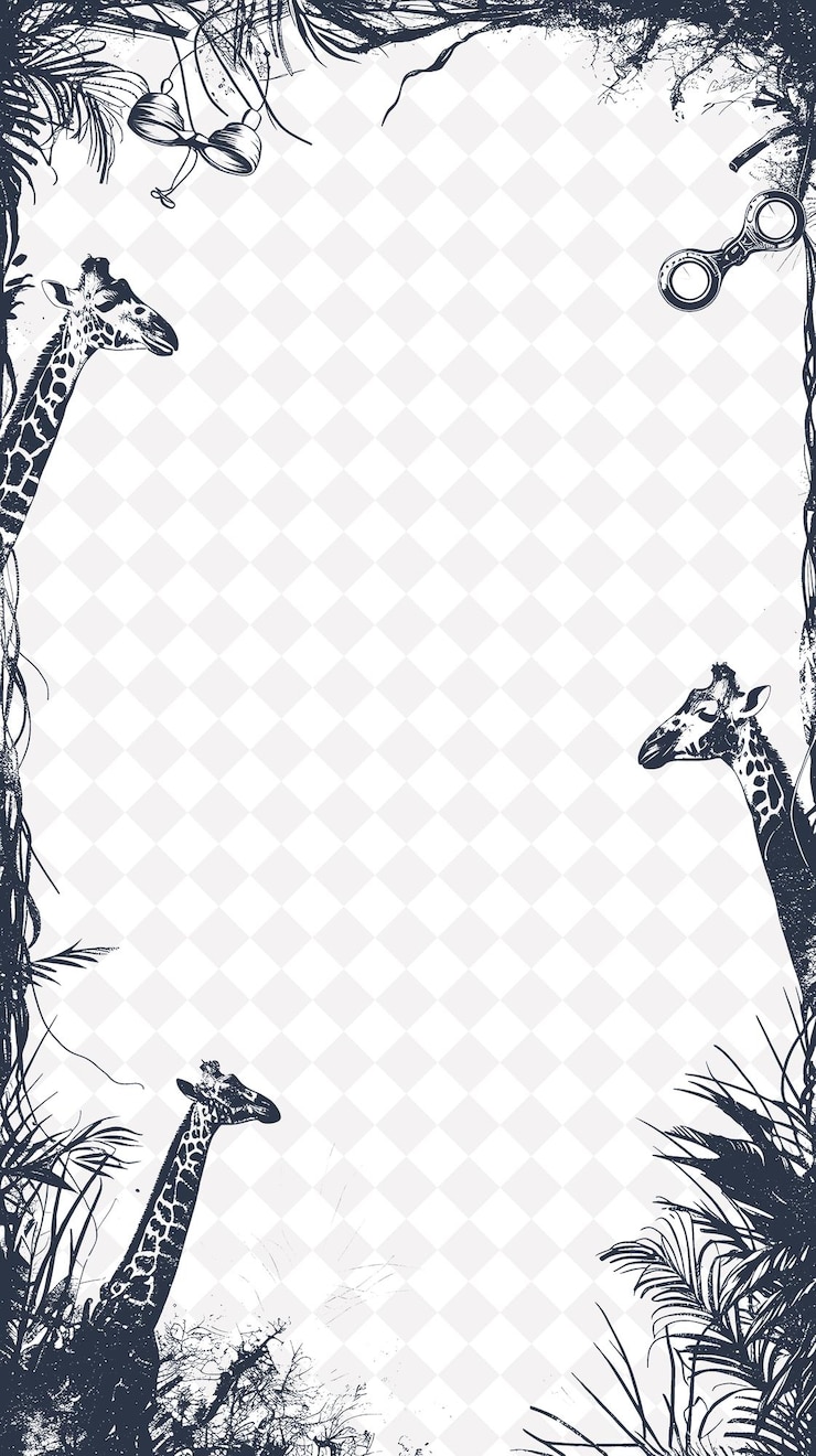 PSD safari animal frame com corda de fio e binóculos deixando png design de fundo criativo