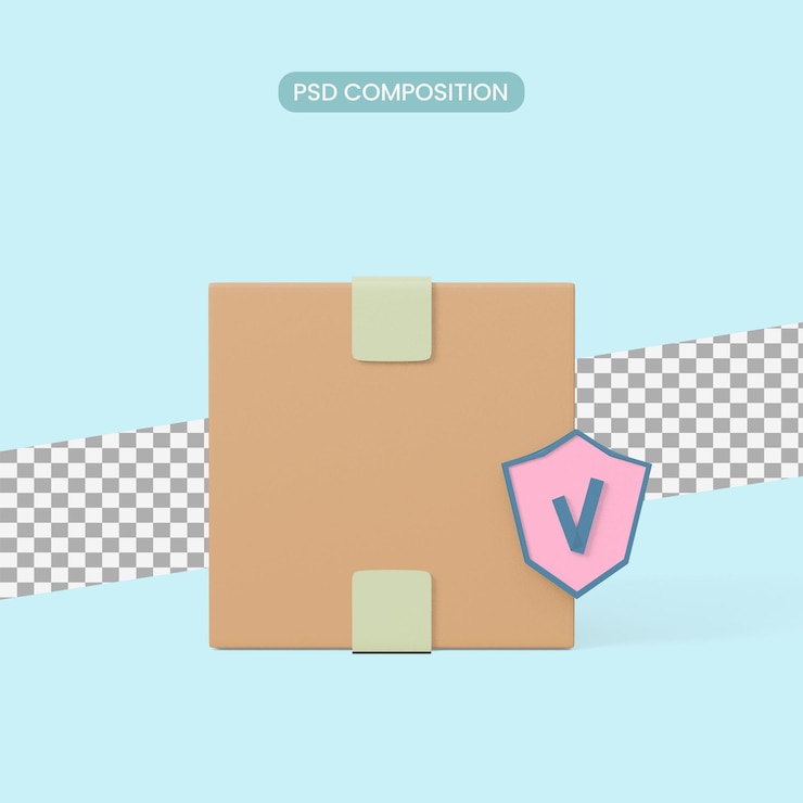 PSD safe delivery, delivery security and insurance, shipping concept. 3d rendering icon.