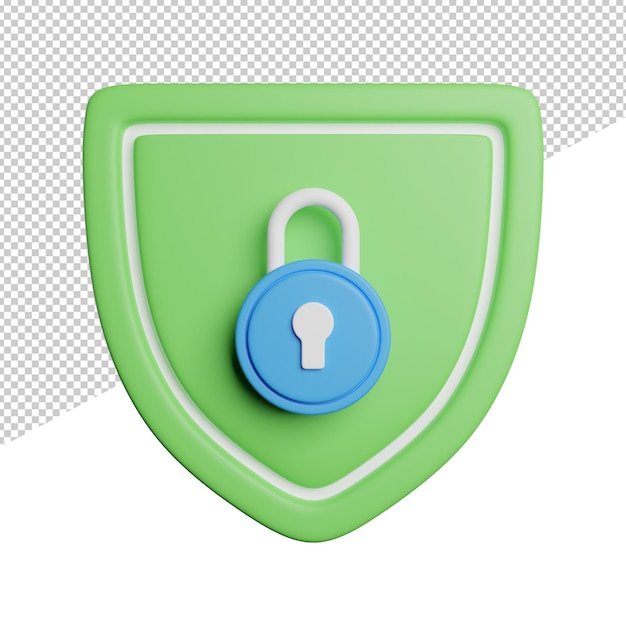 Safe Shield Secure vista frontal 3d renderizado icono ilustración sobre fondo transparente