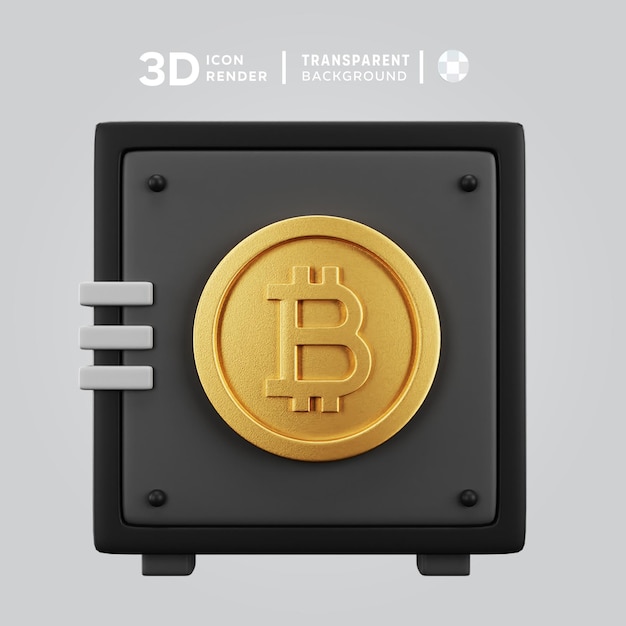PSD safebox bitcoin 3d-illustration, die 3d-symbolen farbig isoliert darstellt
