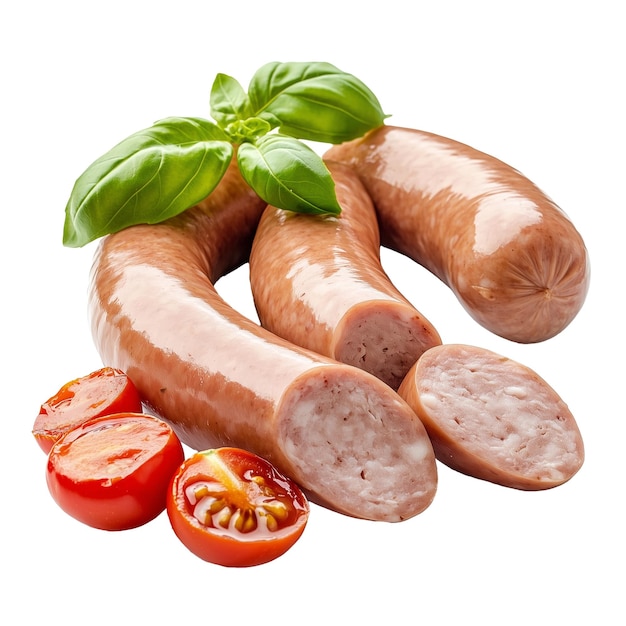 saftige Würstchen mit frischem Basilikum und Kirschtomaten