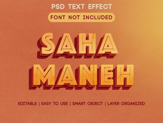 Saha Maneh Efecto de texto 3D moderno y de moda