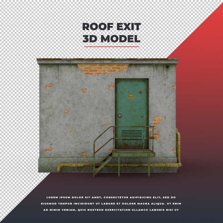 PSD saída de telhado com modelo 3d de porta