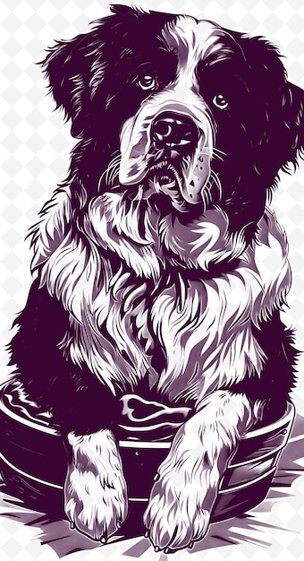 PSD saint bernard dog avec un baril de sauvetage à l'air héroïque et co animals sketch art vector collections