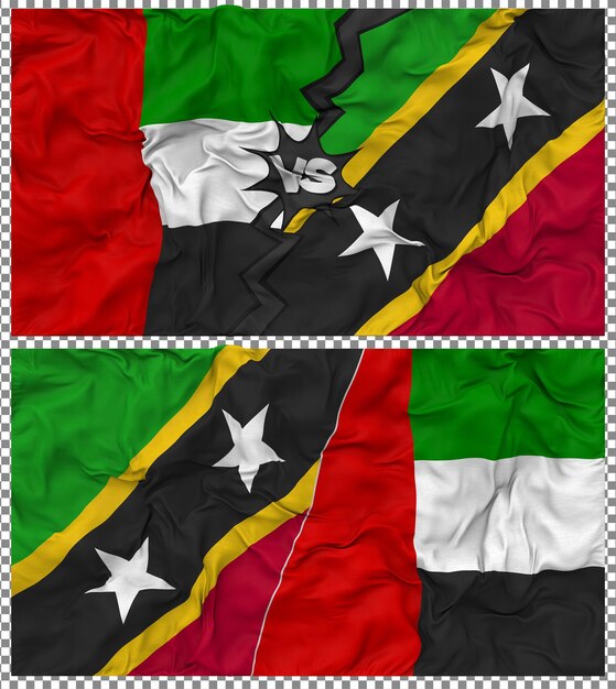 Saint Kitts e Nevis contro gli Emirati Arabi Uniti Half Combined Flag Cloth Bump Texture Rendering 3D