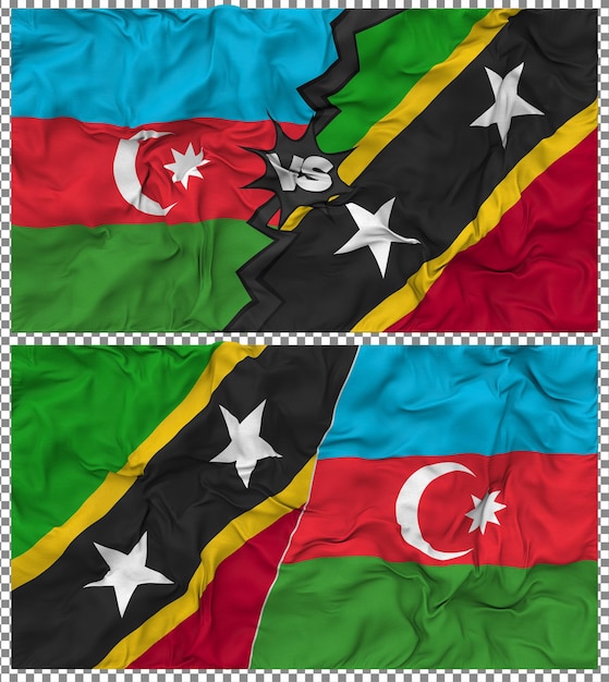Saint Kitts e Nevis contro l'Azerbaigian Mezza bandiera combinata Tessuto Bump Texture Rendering 3D