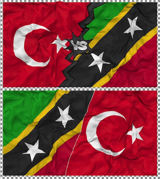 Saint Kitts y Nevis contra Turquía Media bandera combinada con textura 3D de la tela de la bandera