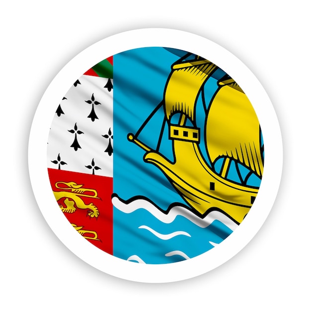 Saint Pierre y Miquelon ondeando una bandera con un marco de círculo redondeado blanco