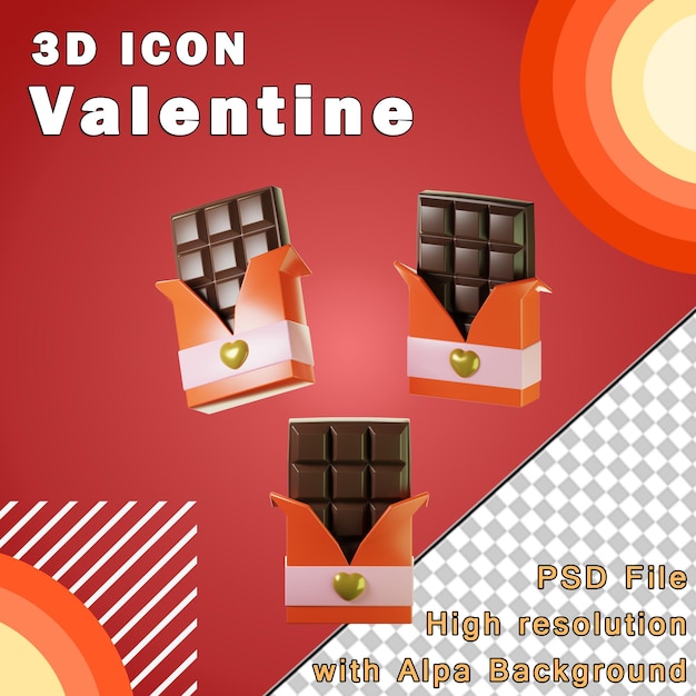 Saint-valentin Au Chocolat 3d Sur Trois Points De Vue Isolé Sur Fond Transparent